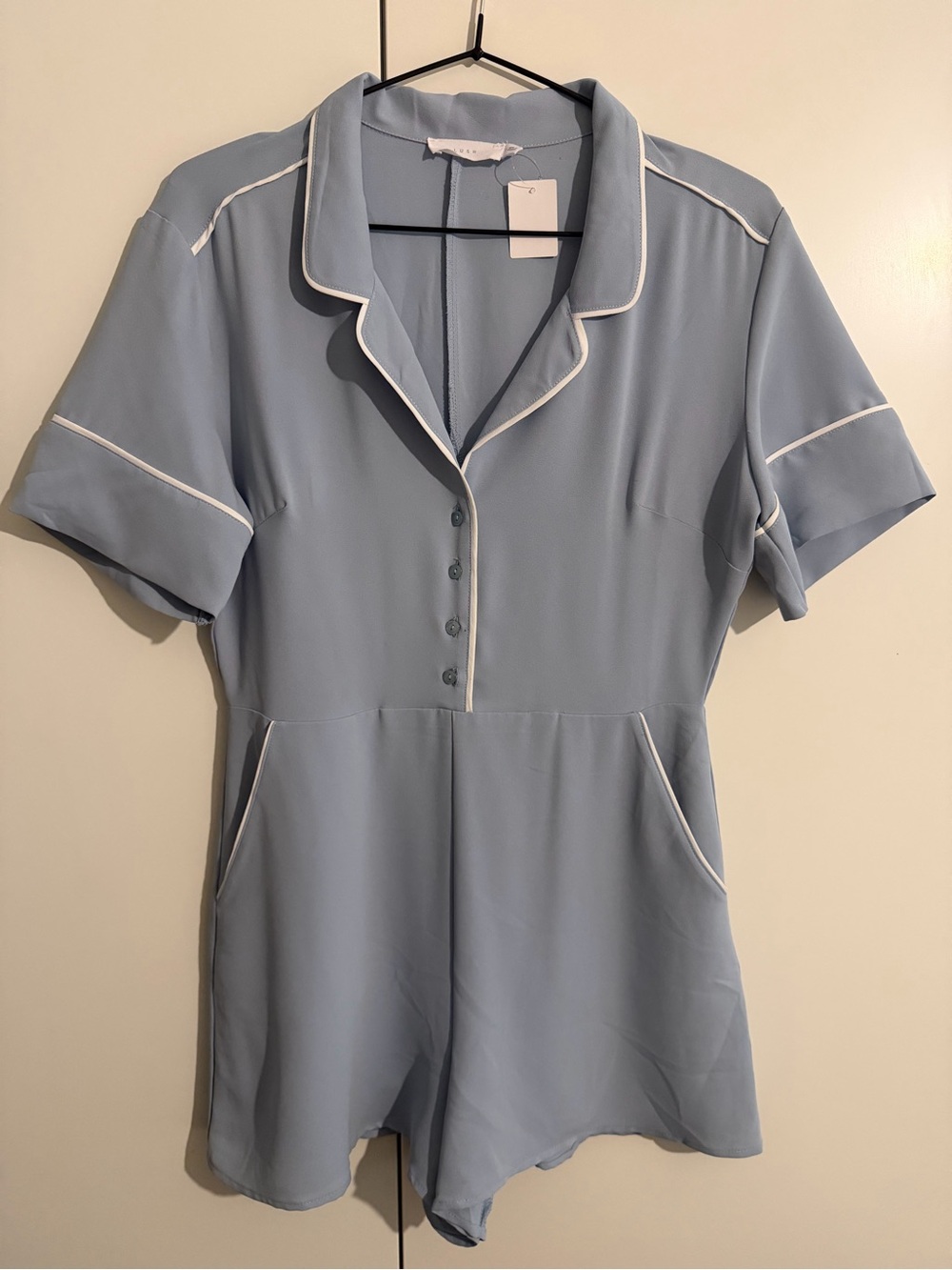 LUSH retro style  Pale Blue Romper with White piping - small